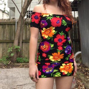 American Apparel Funky Flower Dress Bodycon 80s